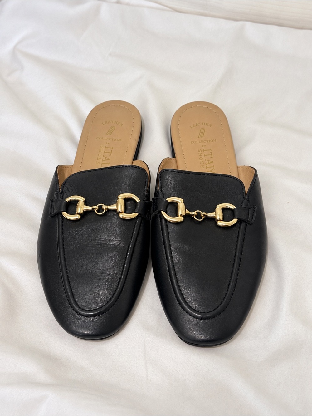 Italian Shoemakers Black Leather Horsebit Mule Loafers Size 6 Made in Italy